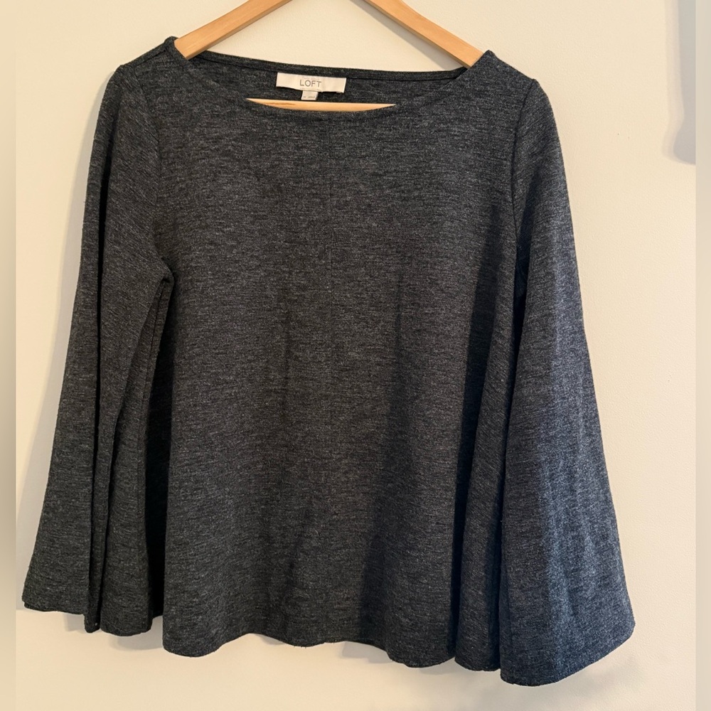 LOFT Dark Charcoal Gray Bell Sleeve Top
